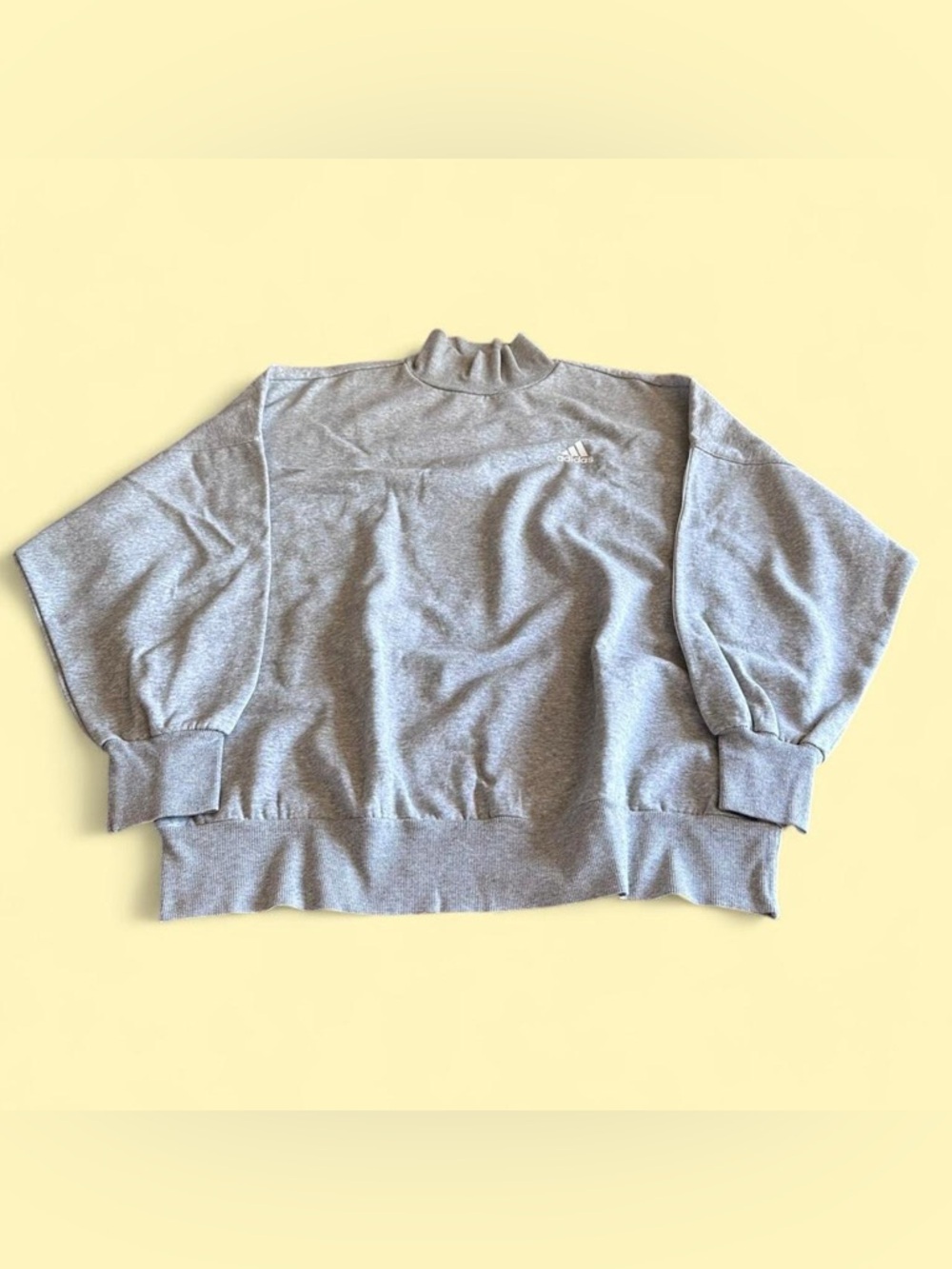 Adidas Mock Neck Sweatshirt Gray 3 Stripe Sleeves Logo Men’s L